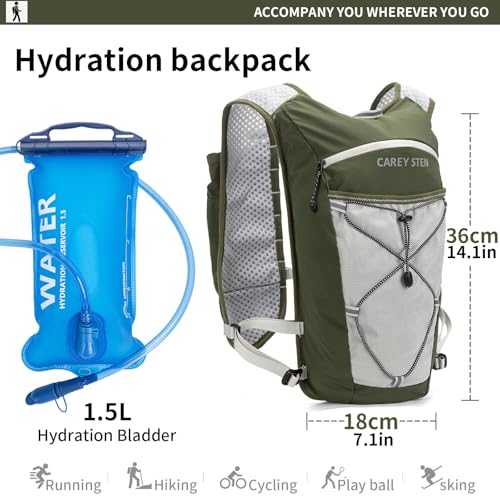 Carey Sten Lightweight Hydration Backpack Running Vest with 1.5L Water Bag - color: olive