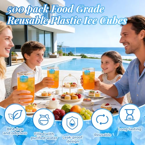 Reusable Plastic Ice Cubes, 500 Pack, 15.4LBS, with 2 Storage Bags