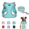 Step in Mesh Dog Harness and Leash Set Breathable Air Mesh Harness - color: Green, size: M(neck:12"-13.5",chest:16"-18")