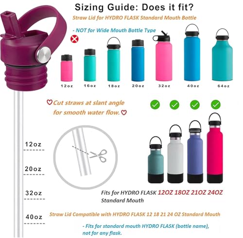 RRegeny Straw Lid fits Hydro Flask Standard Mouth, 21 24 oz, Sports Flex Cap Water Bottle Accessories Replacement Top - color: eggplant purple+1pack