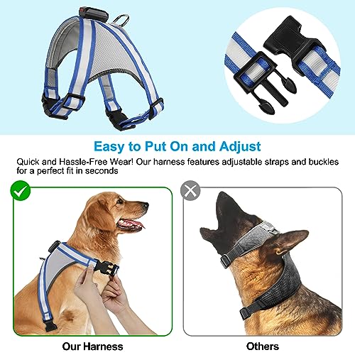 Visinite LED Dog Harness, USB Rechargeable Light Up Dog Vest, 2 Illuminate Modes Glow in The Dark Dog Harness, Adjustable Lighted Pet Harness Light for Night Walking Safety(Blue, M) - color: Blue, size: Medium