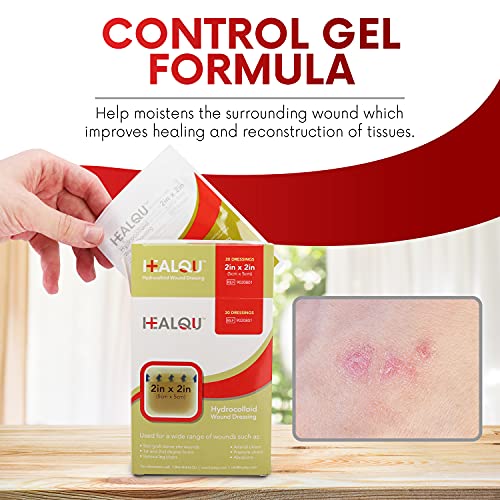 Healqu Hydrocolloid Wound Dressing - 2x2" Thin - Box of 20 Large Bandages - Sterilized Bordered Hydrocolloid Patches for Bed Sores, Abrasions, and More - Waterproof and Absorbent with Protective - size: 2x2" Thin - Box of 20