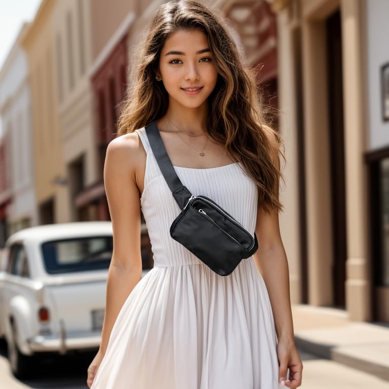 UTO Fanny Pack Crossbody Belt Purse Chest Waist Hip Travel Hiking Bumbag - color: 0759 Nylon Black New Strap
