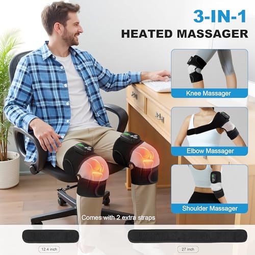 Misawce Electric Heated Knee Massager, 3-in-1 Cordless Knee Brace with Heat and Massage for Knee Elbow Shoulder Wrap with 3 Vibration & Heating Modes