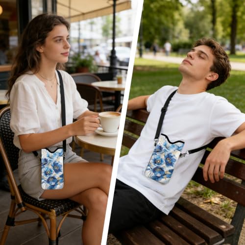 GLOBLELAND Blue Poppy Cell Phone Sleeve Pouch Case Bag 7.1×3.9 inch Blue Flowers Shockproof Universal Phone Bag with Crossbody Strap Neck Lanyard for Women Men Phone Headphones Watch - color: Blue Poppy