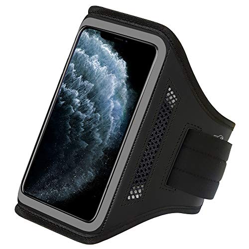 Cell Phone Armband Case for iPhone 16, 15, 14, 13 with Adjustable Band & Key Holder for Running, Exercise and Recreation (Black)