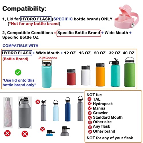 Lid for Hydro Flask 32 40 oz Wide Mouth, Replacement Lids Compatible with Hydro Flask Wide Mouth Water Bottle, Top Spout Lid with Handle, Wide Mouth Lid Chug Cap Accessories - color: Light Pink - 1 Pack