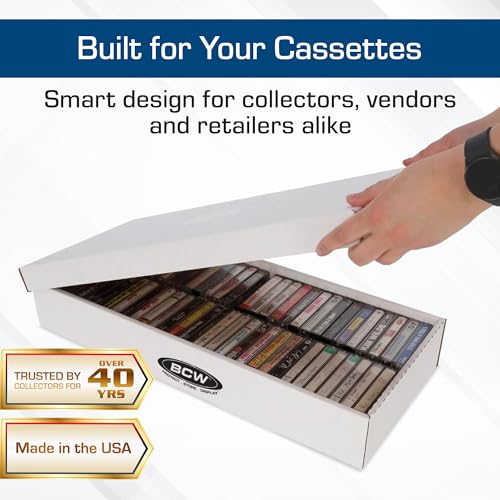 BCW Cassette Tape Storage Box for 60 Standard Cassettes - 3 Pack | Cassette Tape Case & Holder Organizer | Durable Corrugated Holder with Lid
