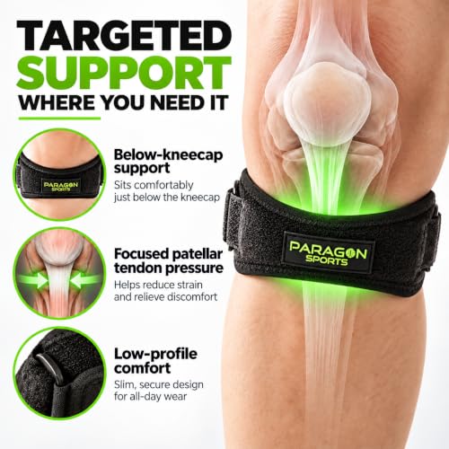 Patella Knee Strap for Running, Fitness, Stairs Climbing/Adjustable Patellar Tendon Support Band for Basketball, Athletics by Paragon Sports/Pain Relief Brace for Jumper's Knee and Chondromalacia