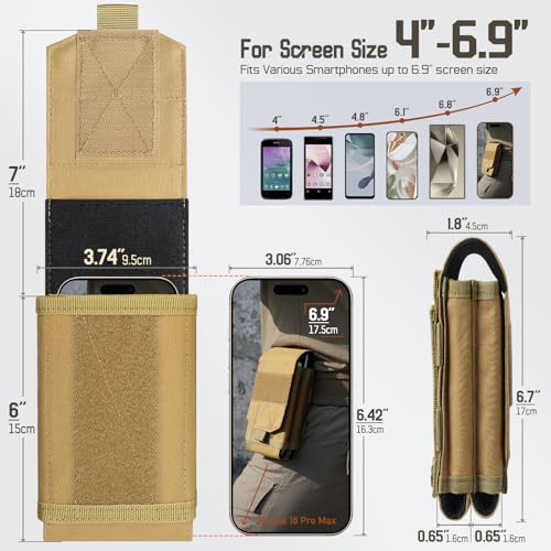 Universal Phone Pouch with MOLLE Attachment for EDC Outdoor & Tactical Gear - color: Khaki
