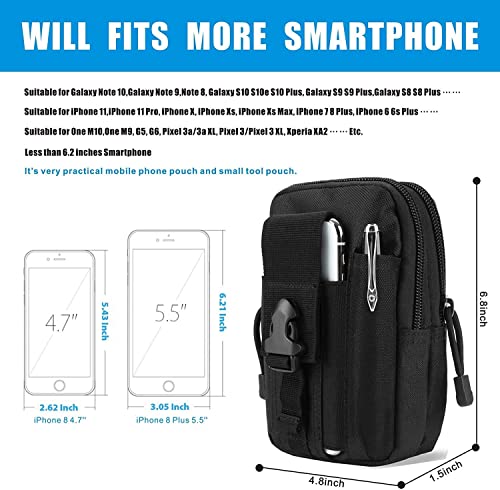Belt Pouch, Tactical Molle Phone Pouch EDC Utility Pouches Waist Bag Packs, Small Cell Phone Holster Gear Tool Gadget Pocket for Men Running - color: Black