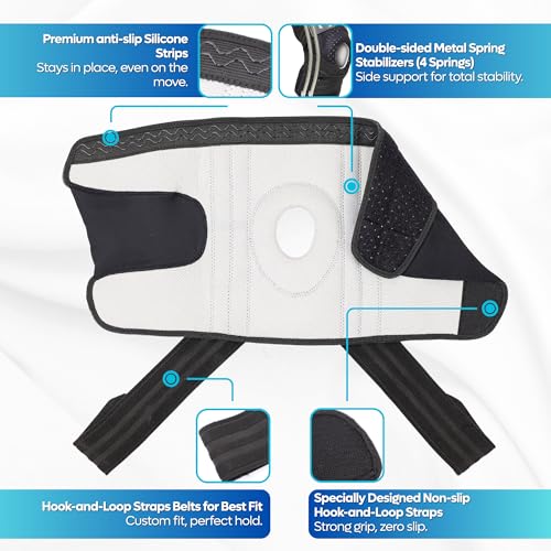 Caspe 1 Pack Knee Brace for Women & Men – Adjustable Knee Brace for Pain Relief with Patella Gel Pad & Side Stabilizers & Compression Straps – ACL, Meniscus Tear, Arthritis, Running Support