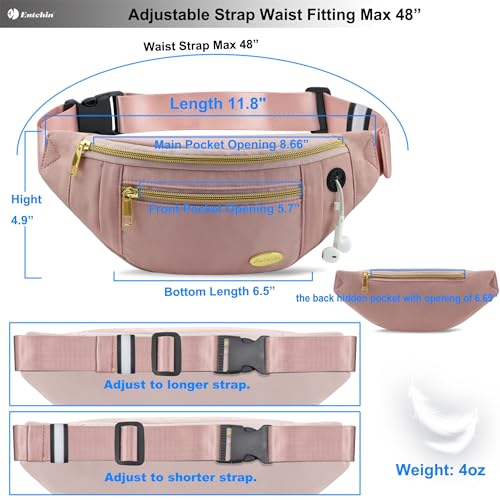 Entchin Water-Resistant Fanny Pack, 4-Zipper Belt Bag - color: Mini Pink