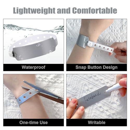 100pcs Vinyl Wristbands, Disposable Waterproof Wristbands(Color : Gray) - color: Gray
