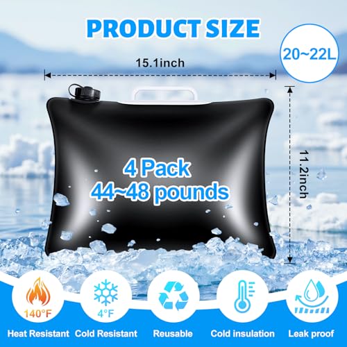 4 Pack Large Refillable Ice Bath Bags for Cold Plunge Tubs, 24 L