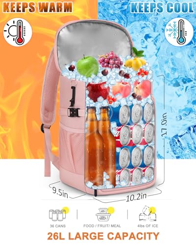 Capolo Cooler Backpack Insulated Leak Proof for Women Men Soft Cooler Bag - color: Pink, size: 36 Cans