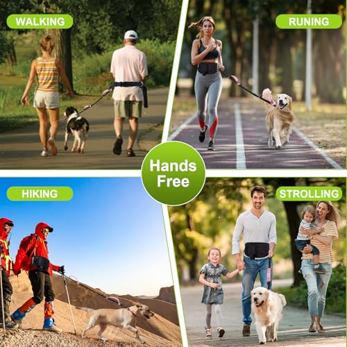 Hands Free Dog Leash, Waist Leash for Dog Walking, Running, Jogging (Pink) - color: Pink