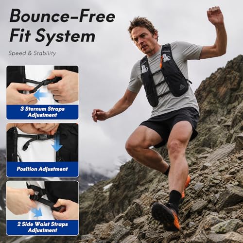 Haimont 5L Trail Running Hydration Vest with Soft Flasks - color: Black, size: Medium