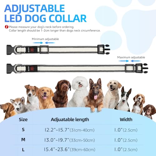 Flashseen Multicolor LED Light Up Dog Collar, RGB 9-Mode, USB Rechargable - color: White, size: Large