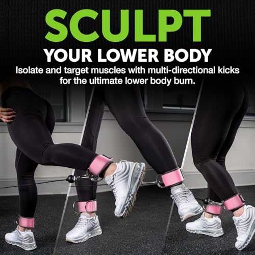 Ankle Straps for Cable Machines, Adjustable, 2 Pack - style: Pink / Gray 2 D-Rings
