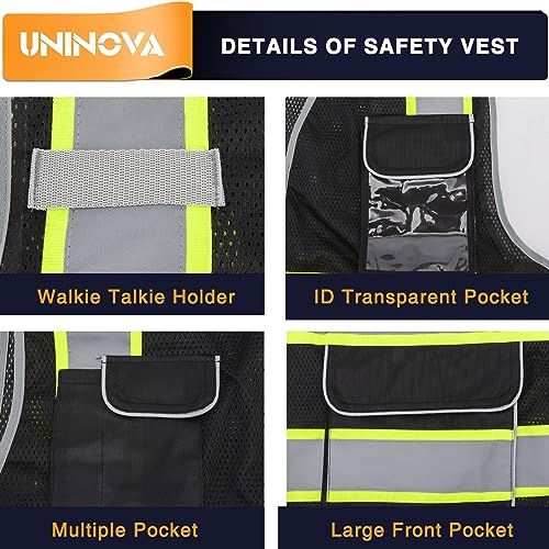 High Visibility Safety Vest - Multi Pockets Reflective Mesh Breathable Workwear, ANSI/ISEA Standards (4X-5X, Black Mesh-02) - color: Black Mesh-02, size: 4X-5X