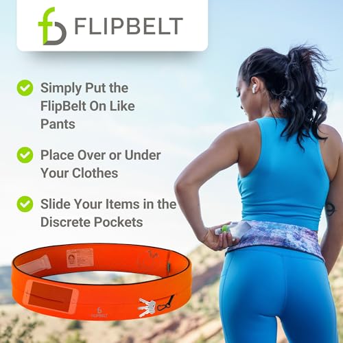 FlipBelt Classic Running Belt, Phone Holder for Running, Money Belt Pouch - color: Neon Punch, size: Small