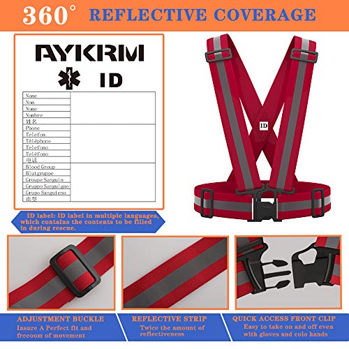 AYKRM 9 color High Visibility Reflective Vest Running Gear High Vis Adjustable Safety Vest - color: Red