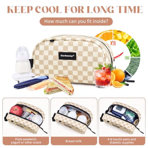 Cerbonny Small Cooler Bag,Freezable Lunch Bag,Built-in ice pack - color: Khaki-Checkered