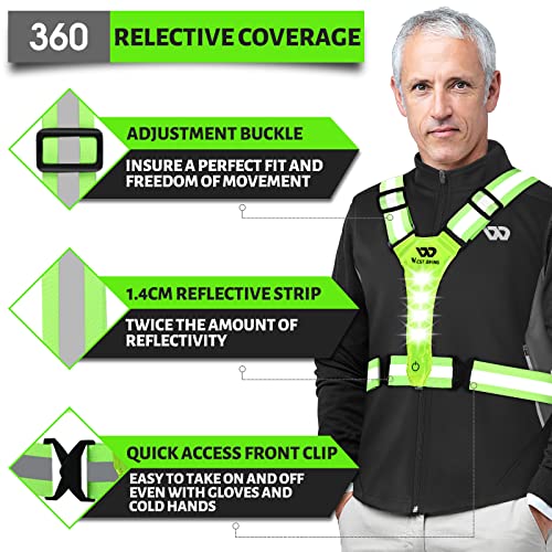 West Biking Running Reflective Vest, Light Up Vest for Night Walking, Night-Workers,Rechargeable Night Gear for Runners - color: Green