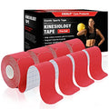 EVERLIT [4-Pack] Pre-Cut Elastic Cotton Kinesiology Therapeutic Athletic Sports Tape, for Pain Relief and Support, 80 Precut 10” Strips (Red) - color: Red