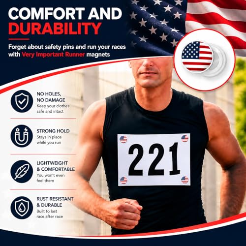 4 Race Bib Magnets for Runners, Race Bib Clips, No Pins, USA - color: Usa