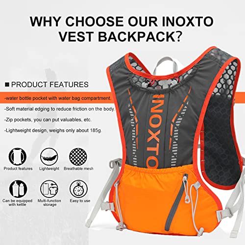 INOXTO Running Hydration Vest Backpack,Lightweight Insulated Pack with 1.5L Water Bladder Bag Daypack for Trail Hiking Running Cycling Race Marathon for Women Men - color: Dark orange stripe