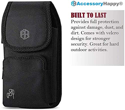 AH Military Grade Case w/Storage Pocket, Compatible w/iPhone 12 Pro Max iPhone 8 Plus,7 Plus iPhone16 Plus 16 Pro Cell Phone Nylon Belt Holster Carrying Bag Fits Phone w/Thick CASE (Large) - color: BLACK, size: Large (6.8 X 3.5 X 0.7 in)