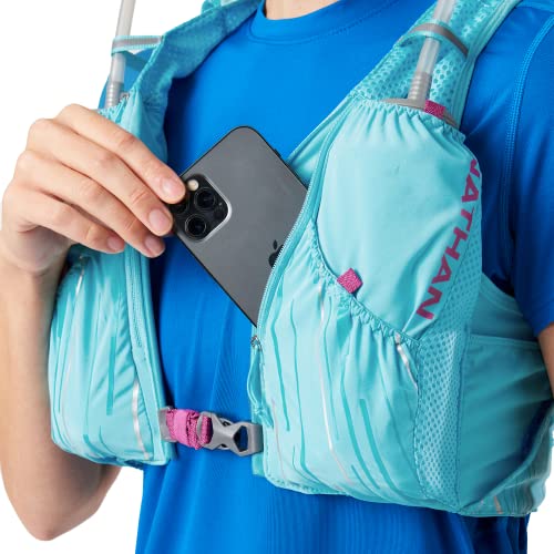 Nathan Pinnacle Hydration Running Vest Backpack for Trail Running & Marathon with Soft Flasks, Lightweight Water-Resistant Race Vest - color: Caribbean Blue/Magenta, size: X-Large