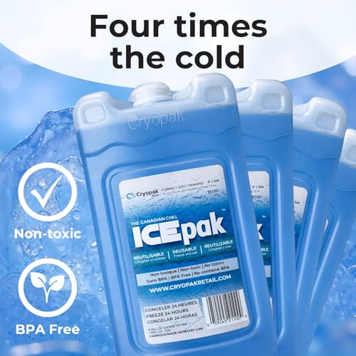 Cryopak ICEpak Hard Shell Reusable Ice Packs for Coolers and Lunch Box Use, Freezer Safe Gel Design, Professional Grade Cooling, Non-Toxic and BPA Free, Essential Travel Accessories - size: Small (4 Pack)