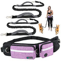 PetAmi Hands Free Dog Leash with Waist Running Belt Bag, Double (Purple) - color: Purple, size: 2 Leashes