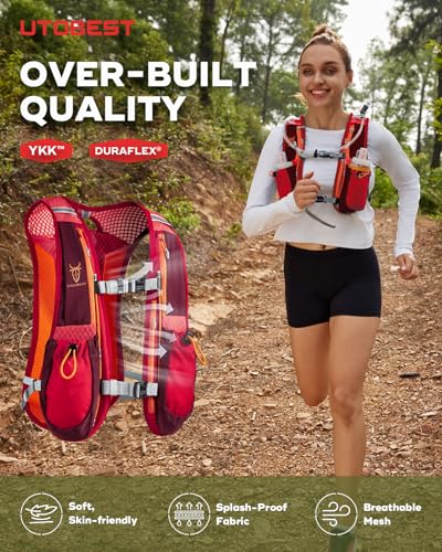 UTOBEST Running Vest Lightweight Hydration Vest Pack 5L UTR104 - color: Red Vest 5L with 2 x Soft Flask