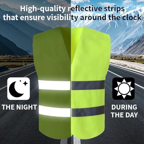 48 Pack High Visibility Safety Vests, Neon Yellow Reflective Mesh Vests with Silver Stripes for Men & Women, Bulk Security & Traffic Vests for Work, Cycling, Running, Construction