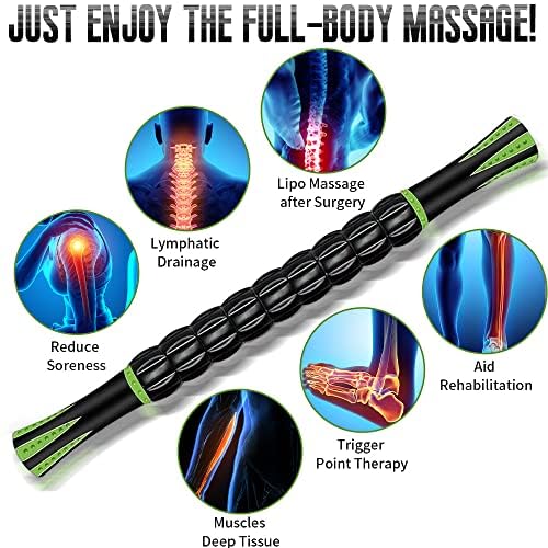 Muscle Roller, Muscle Roller Stick Lipo Roller Lymphatic Massager Muscle Roller for Legs Massager Roller for Muscles Deep Tissue, Lymphatic Drainage, Lipo Massager After Surgery Roller, Black/Green - color: Black/Green