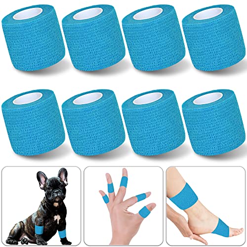 8 Pack 2 in x 5 Yards Cohesive Wrap Self Adhesive Bandage Wrap Elastic Self Adherent Bandage Self Stick Vet Tape for Athletic, Wrist, Ankle, Knees, Pets (Blue) - color: Blue, size: 2 Inch