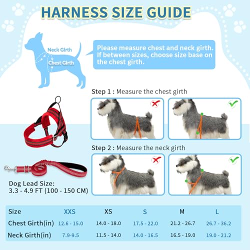 SlowTon No Pull Small Dog Harness and Leash Set with Front Clip - color: Red, size: XX-Small