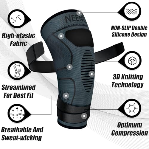 Compression Knee Brace for Women & Men - 2 Pack with Adjustable Straps - color: 2 Pack - Black, size: Large