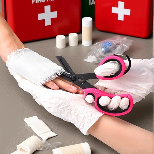 MEUUT Trauma Shears with Carabiner 7.5 Inch 2-Pack Medical Scissors - color: Black/Black+pink/Black