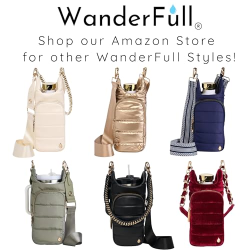 WanderFull Original HydroBag Crossbody Water Bottle Holder with Phone Pocket, Fits Water Bottles up to 32 oz - color: Ivory Lacquer - Patterned Strap