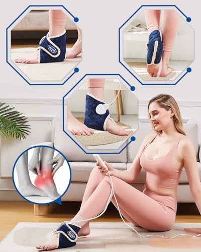 JOBYNA Heated Ankle Wraps for Planters Fasciitis/Achilles Tendinitis Pain Relief, 1 Pack Electric Ankle Heating Pad for Sprained Ankle, Arthritis Foot Heel Pain Relief, 86℉-158℉ & Auto Shut-Off