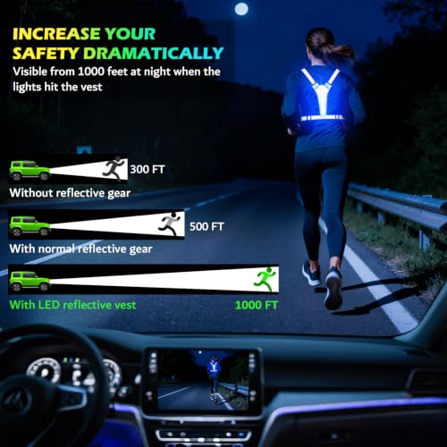 Led Light Up Running Vest Reflective Vest for runners night walking, Rechargeable Reflective Running Vest High Visibility - color: Bule