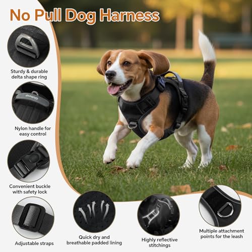 Heavy Duty Tactical Dog Harness, No Pull Dog Vest Harness with Handle & Front Clip, Reflective Soft Padded, Hook and Loop Panel, Dog Vest for Walking, Service Training, Black, Medium - color: Black, size: Medium