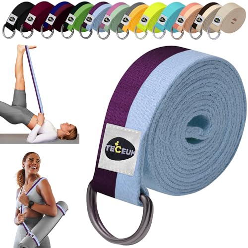 TECEUM 2 IN 1 Yoga & Mat Strap for Stretching – Cotton – 6/8/10 ft - color: Purple Blue, size: 6 ft