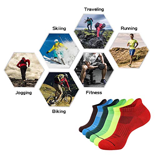 JOYNÉE Mens Ankle Athletic Low Cut Socks Running Sports Cushioned Sock for Men 6 Pack - color: Colorful