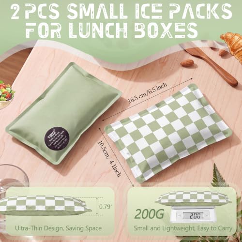 VIHOSE 2 Pcs Ice Packs for Lunch Box Bag - color: Olive Green, style: Checkerboard